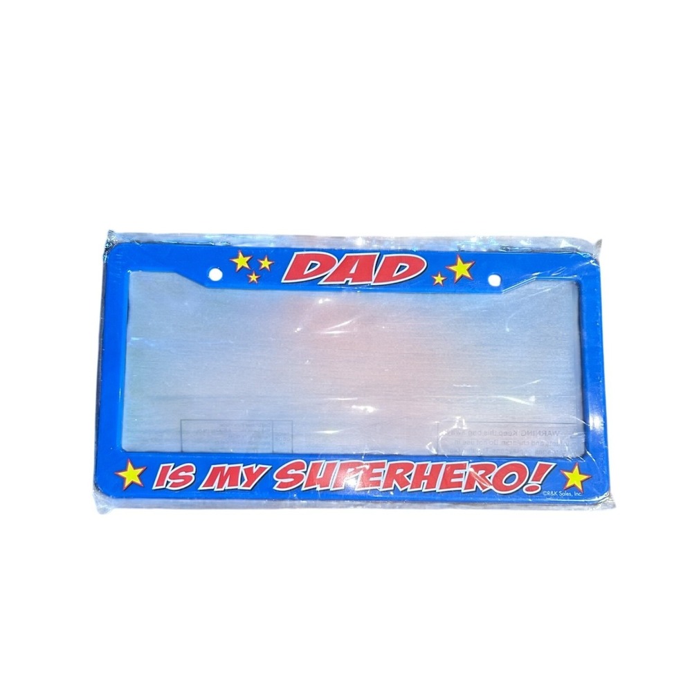 Blue Dad Is My Superhero License Plate Frame Novelty Gift For Men Fun Colorful